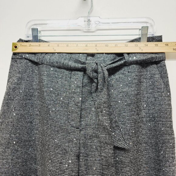 LOFT Womens Size 12 Black Sequin-Embellished Cropped Pants With Tie Waist - Picture 4 of 10